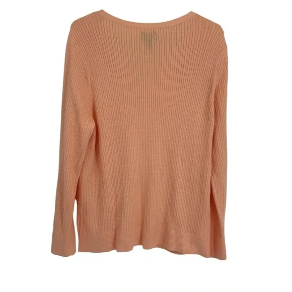 Lands End Cable Knit Sweater Womens Size 3X Long Sleeve V Neck cotton peach - Picture 3 of 9